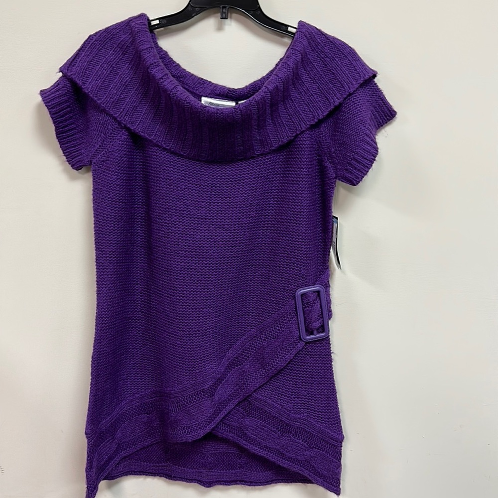 Missy Alison Brittney Large 100% acrylic Purple Short Sleeve Cable Sweater